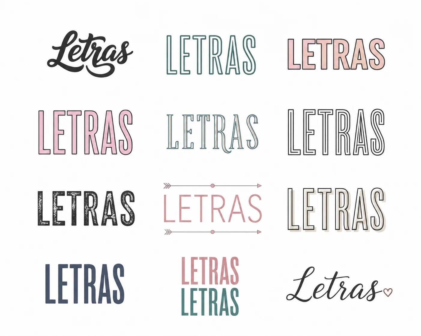 Doze estilos diferentes de fontes para Instagram aplicados à palavra Letras
